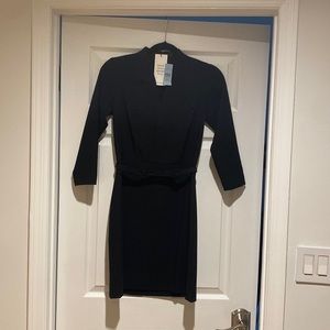 Ann Taylor V-Neck Black Work Dress with Belt.